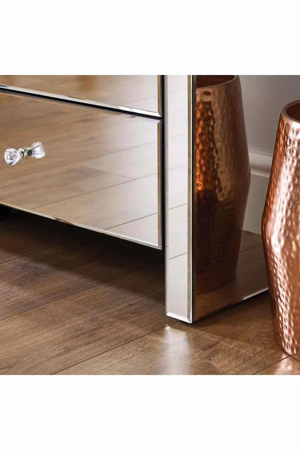 Birlea Seville Silver Mirrored 2 Drawer Bedside Table W: 40 cm, D: 40 cm, H: 60 cm – 6