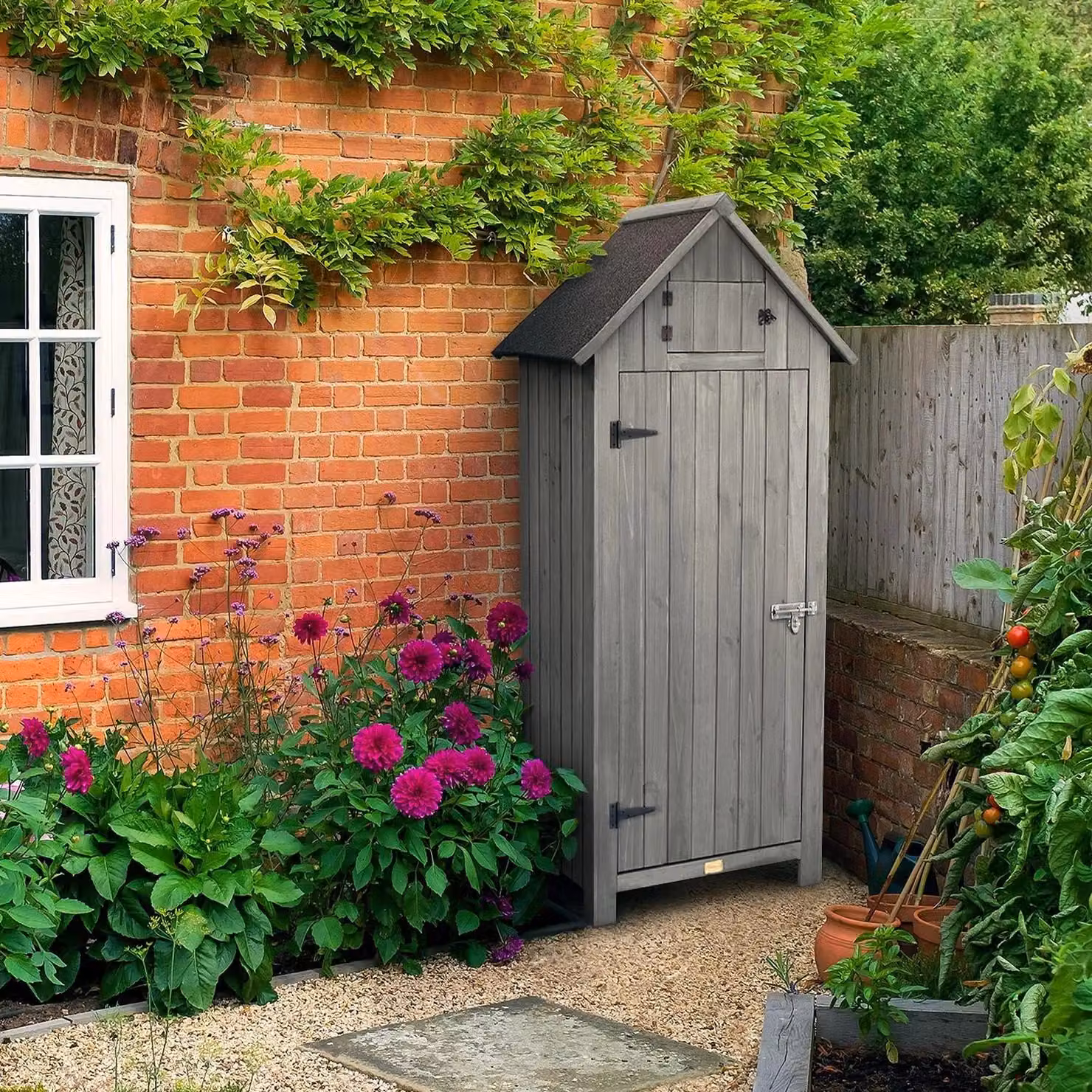 Christow Grey Wooden Tall Garden Storage Cabinet with Single Lockable Door and Shelving, H: 179.5 cm x W: 54.2 cm x D: 77.5 cm – 2