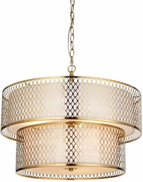 Netlighting Cordero Cylindrical Pendant Light in Gold and White with Fabric and Frosted Glass – 1