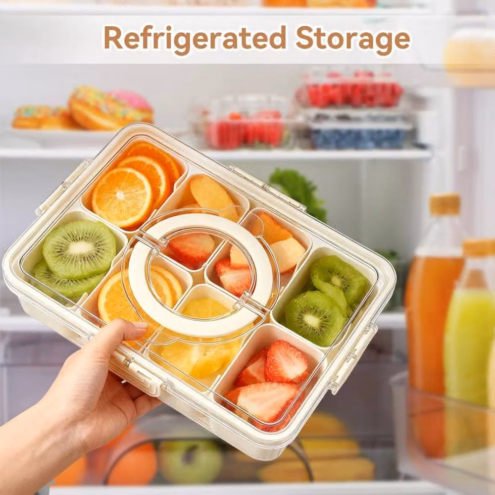 FLAVORA Snackle Box with 8 Divided Compartments and Snap Lid in Beige and Transparent Plastic – 3