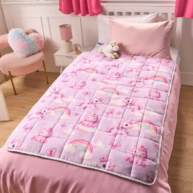 OHS Kids Unicorn 3kg Weighted Blanket Sensory Sleep Therapy Quilted Throw in Purple – 1