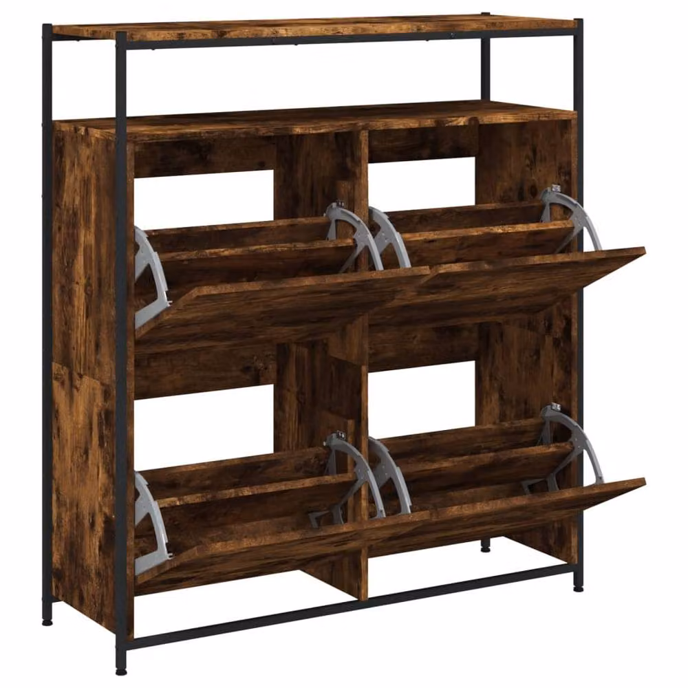 Berkfield Home Modern Shoe Cabinet with 4 Tilting Compartments in Smoked Oak Brown, W/D/H: 100 x 34 x 112 cm – 5