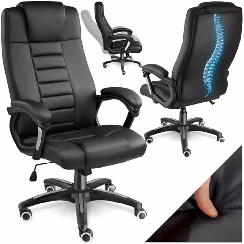 tectake Ergonomic Office Chair with Headrest and Armrests in Black Synthetic Leather