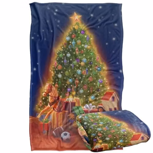 JQ Licensing Christmas Tree Super Soft Fleece Throw Blanket, Multicolour, W: 91 cm, D: 147 cm – 1