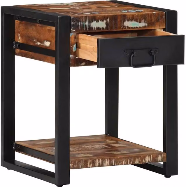 Berkfield Home Multicolour Reclaimed Solid Wood Side Table, W/D/H: 40 x 40 x 50 cm – 1