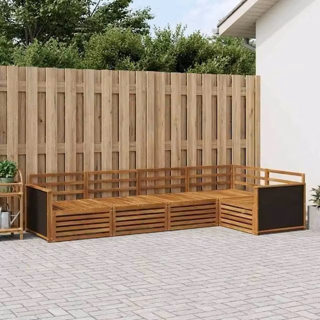 Berkfield Home 5-Piece Outdoor Sofa Set in Brown, W/D/H: 323 x 164.5 x 73 cm – 1