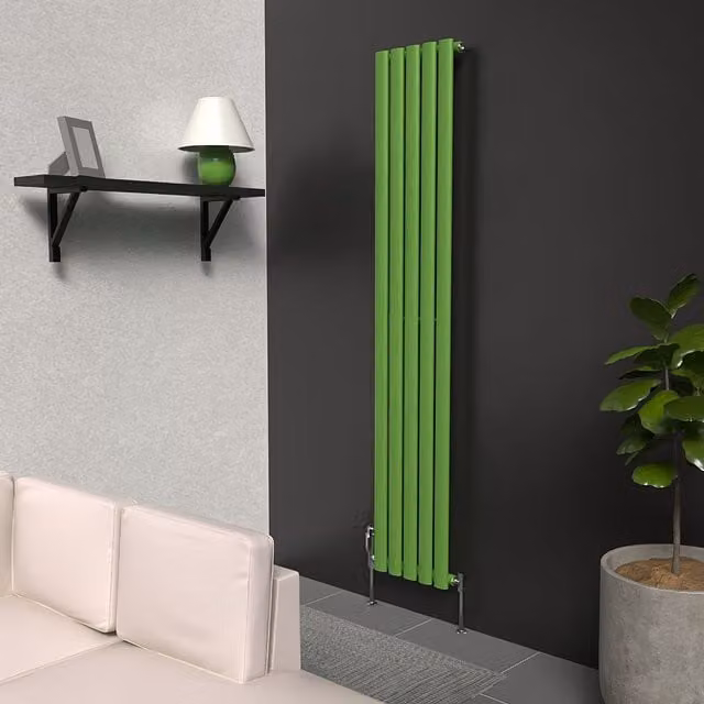 Lux Heat Oval Coloured Vertical Radiator in Apple Green, H 160 cm x W 30 cm