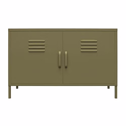 DHP Furniture Bradford Green Metal 2 Door Industrial Accent Cabinet with Internal Shelves W/D/H: 64 x 40 x 100 cm