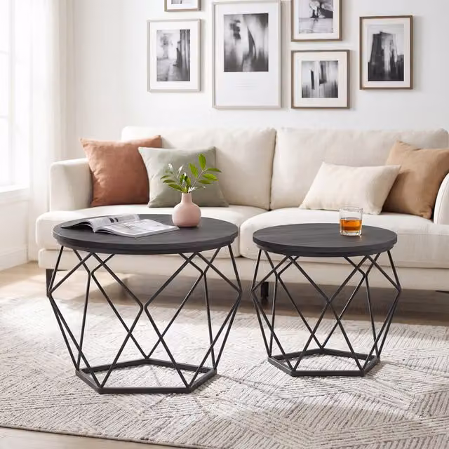 VASAGLE Set of 2 Round Black Nesting Coffee and Side Tables