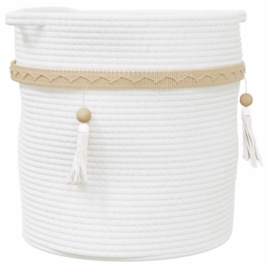 Berkfield White Cotton Open Weave Storage Basket with Handles, W: 38 cm, D: 36 cm, H: 36 cm – 2