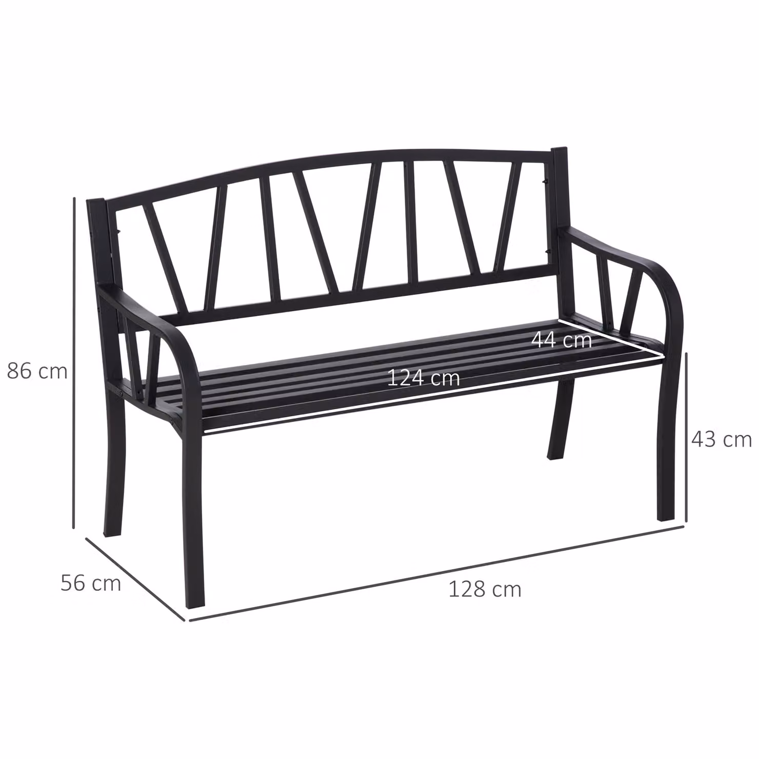 Outsunny 2 Seater Metal Garden Bench in Black with Armrests and Decorative Backrest – 3
