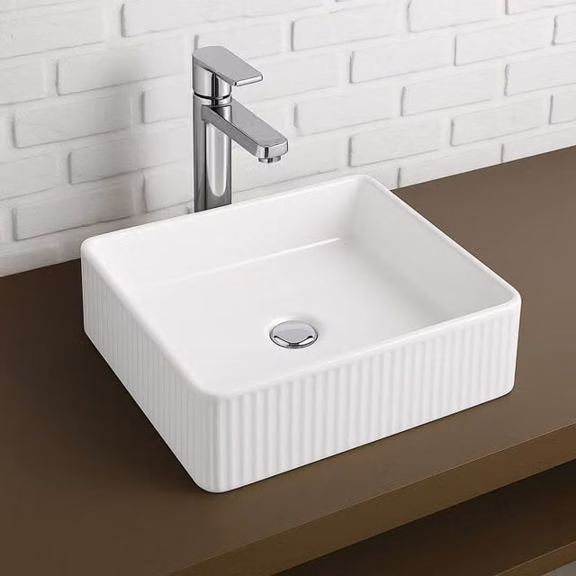 Bathroom Kingdom Flauto Square Ceramic Countertop Basin in White, Width: 40.5 cm