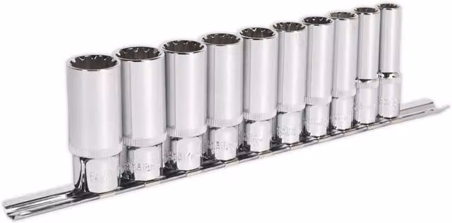 Loops 10-Piece Universal Deep Metric Socket Set, 3/8 Inch Square Drive, Chrome Vanadium Steel, Silver and Multicolour
