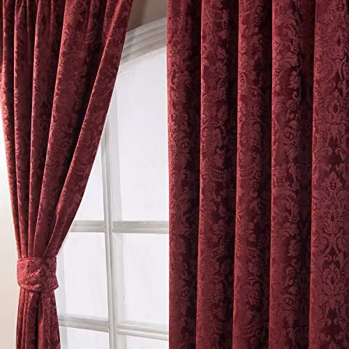 HOMESCAPES Wine Red Super Luxury Velvet Jacquard Curtain Tie Backs, Pair of 2 – 3
