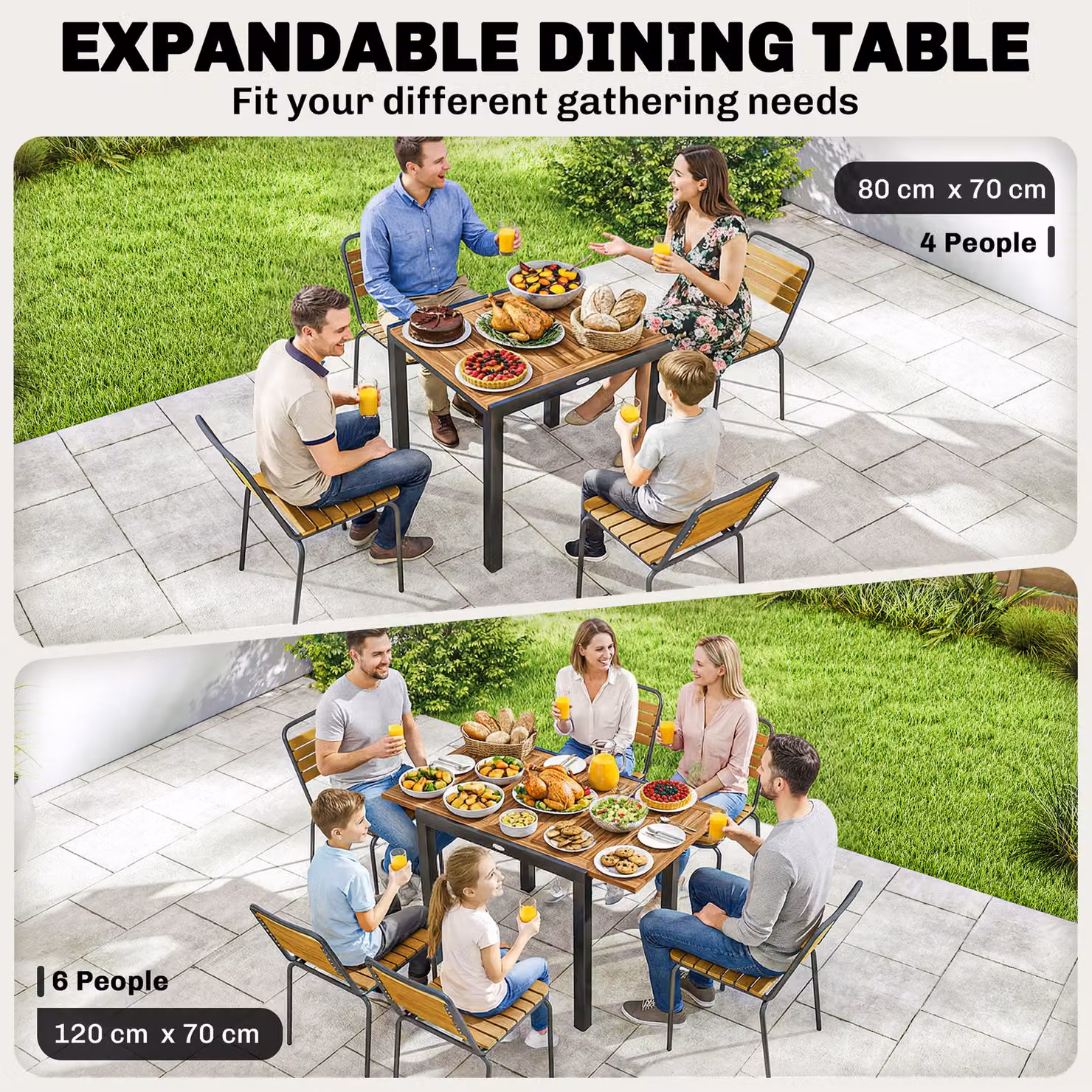 Outsunny Extendable Acacia Wood Patio Dining Table in Natural and Black – 4