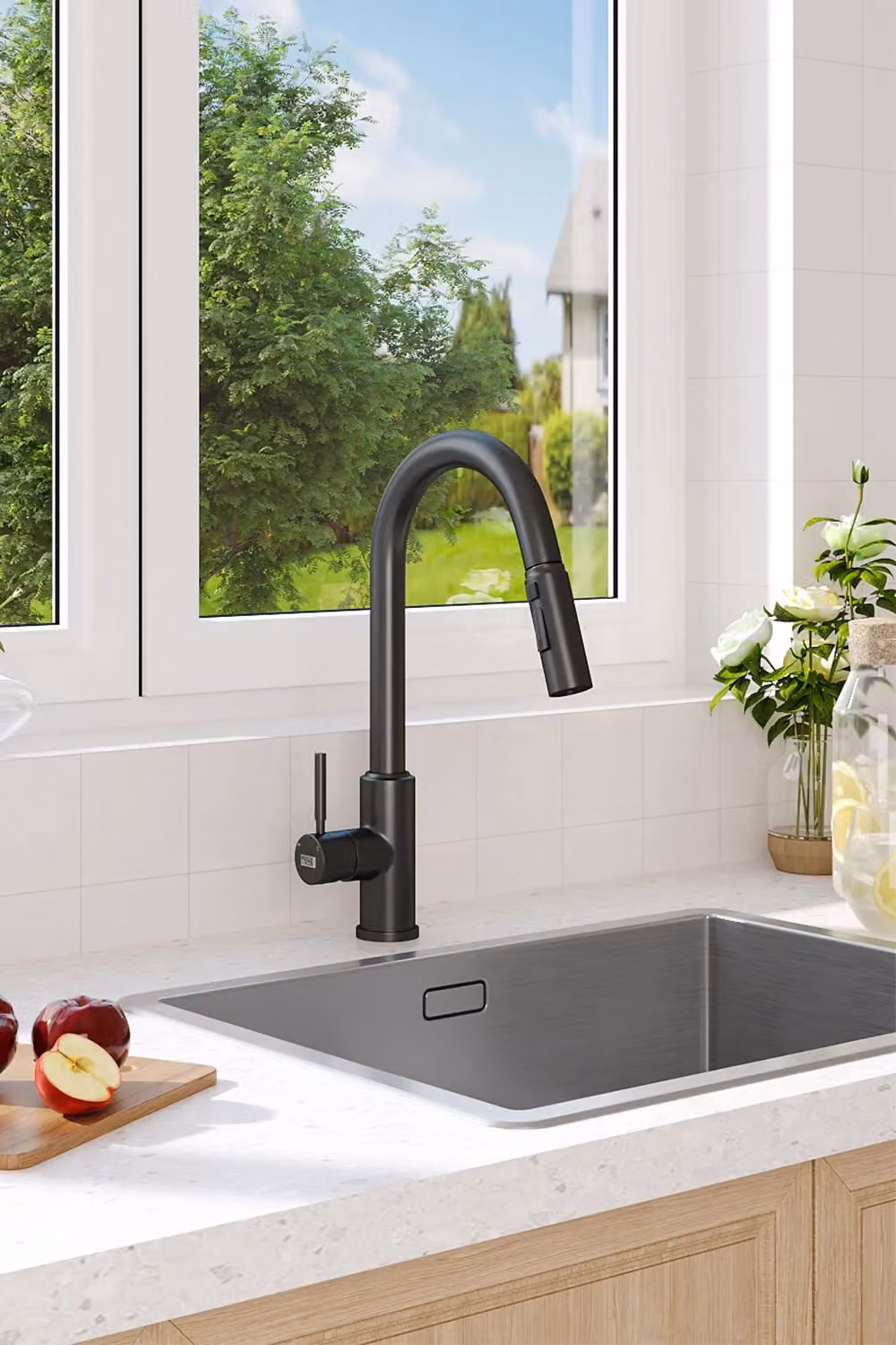 Living and Home Matt Black Stainless Steel Single Lever Kitchen Faucet with Spray Function – 2