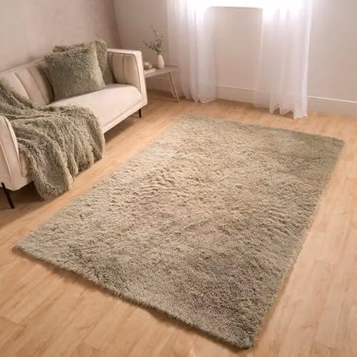 OHS Sienna Fluffy Shaggy Rug in Green, W/D/H: 150 x 80 x 1 cm