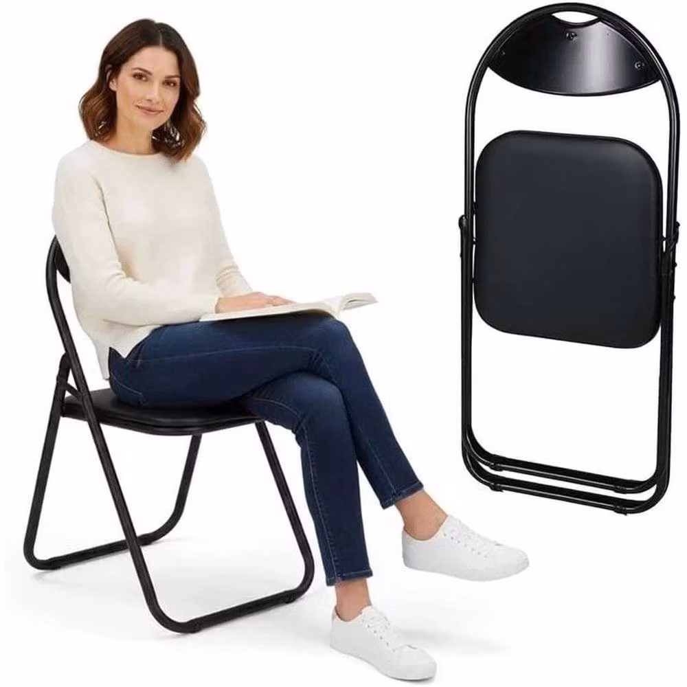 SPETLEK Set of 2 Black Foldable Portable Chairs with Synthetic Leather and Metal Frame – 2