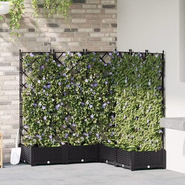 Berkfield Home Garden Planter with Trellis, 5 Piece Set, Black, W/D/H: 120 x 120 x 125.5 cm – 1