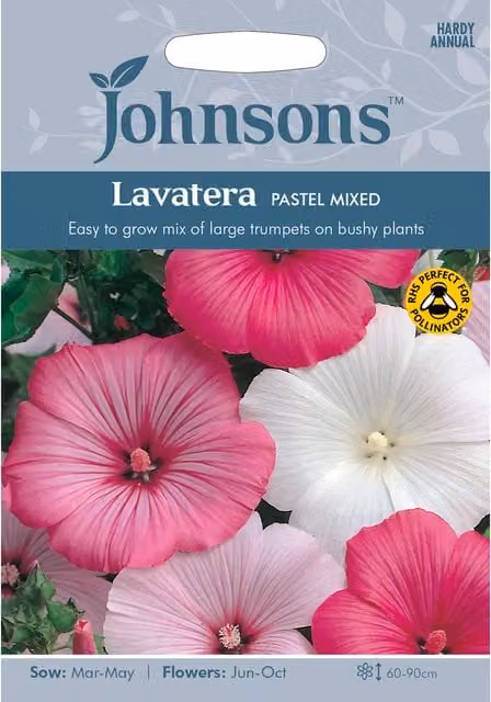 Johnsons Lavatera Pastel Mixed Flower Seeds, Multicolour and Pink