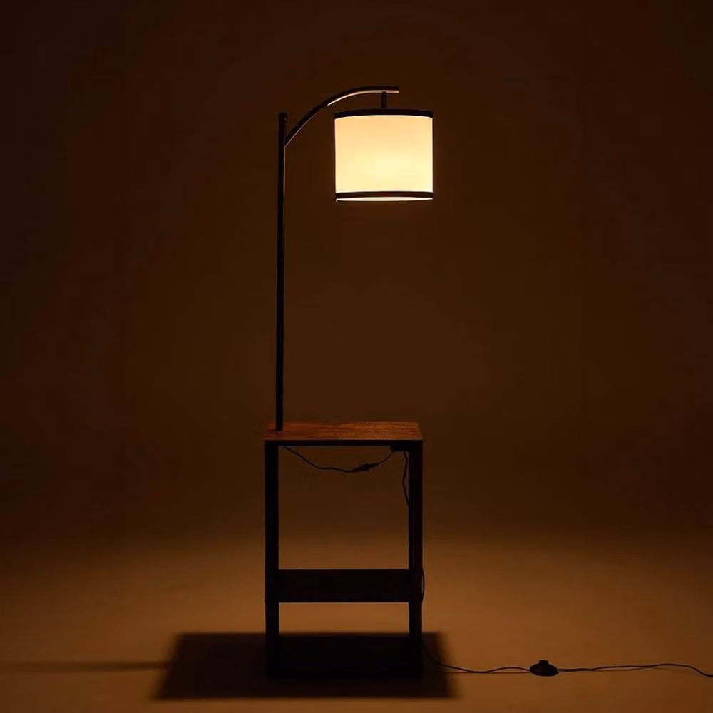 Kelvenix Industrial Floor Lamp with Side Table Shelf in Brown – 2