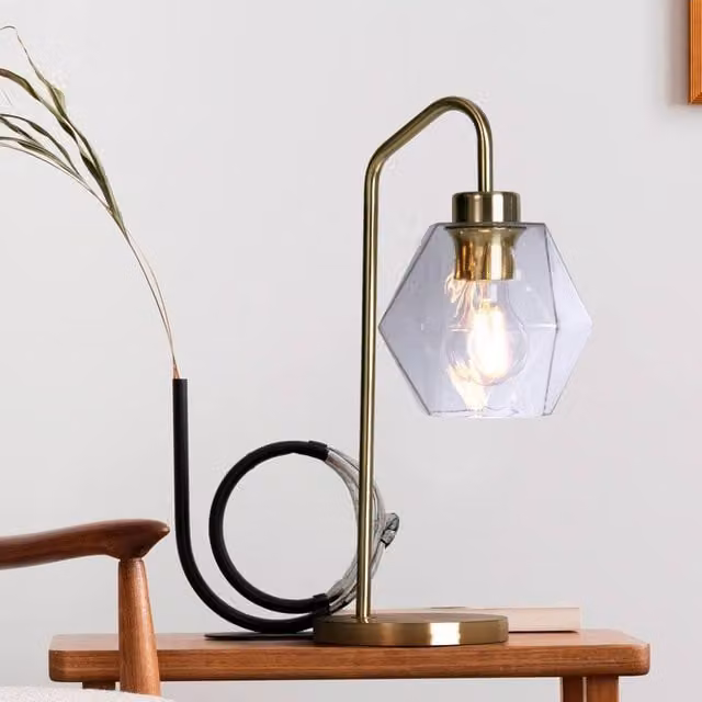 Lighting Collection Satin Brass and Clear Glass Table Lamp in Gold – 1