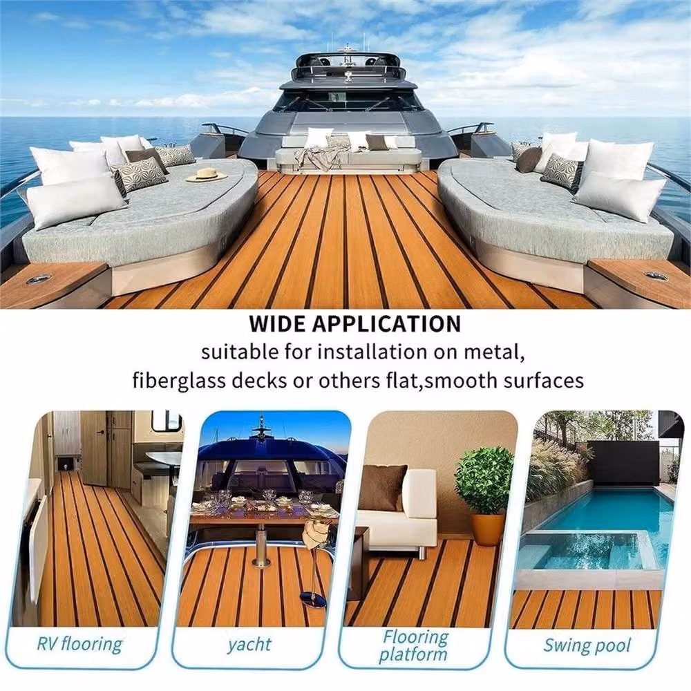 VOGREX Faux Teak EVA Foam Marine Yacht Boat Flooring Mat in Brown, Diameter: 100 cm – 2