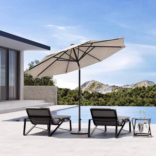 Komore Solar-Powered Lighted Garden Parasol with Resin Stand in Beige