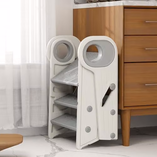 AIYAPLAY Foldable Kids Step Stool with Handle, Grey, W/D/H: 61.5 x 47.0 x 46.5 cm – 4