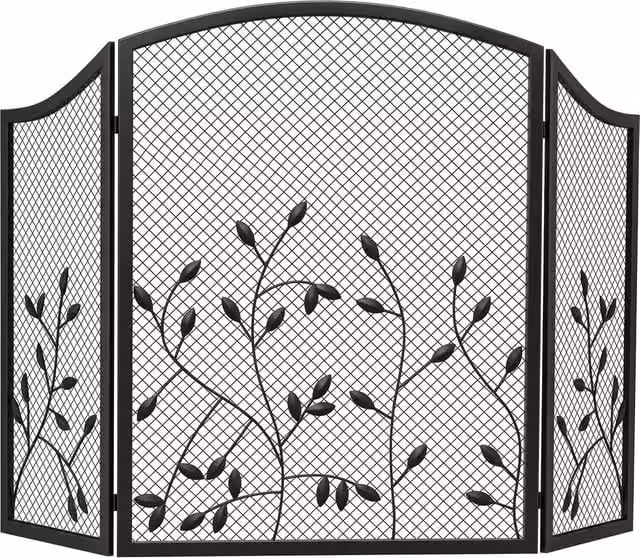 HOMCOM 3-Panel Folding Fireplace Screen for Hearth Protection, Heat-Resistant Metal Fire Spark Guard, Black, W/D/H: 122.0 x 75.0 x 1.0 cm – 1