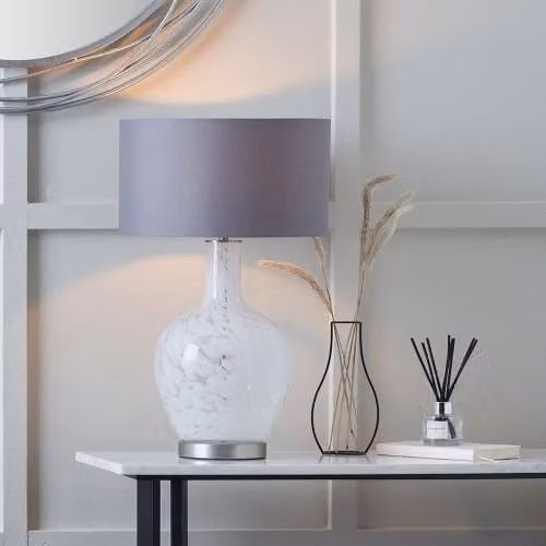 Ruma Speckled White Glass Table Lamp in Transparent