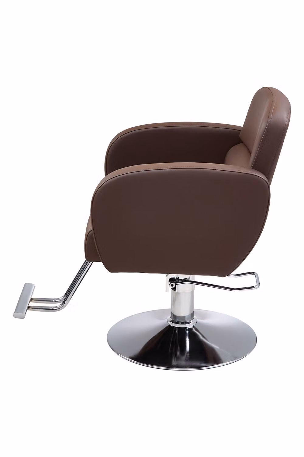 Living and Home Height-Adjustable Swivel Salon Barber Chair in Brown with Armrests and Synthetic Leather – 2