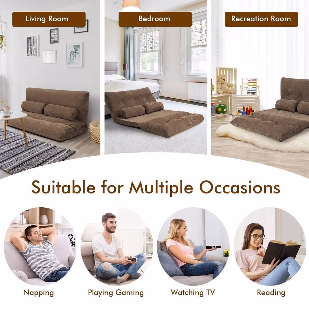 Costway 3-in-1 Convertible Floor Sofa Bed and Sleeper Seat in Brown – 6