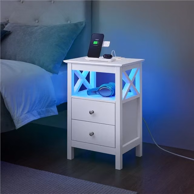Yaheetech Modern White Side Table and Bedside Table with 2 Drawers