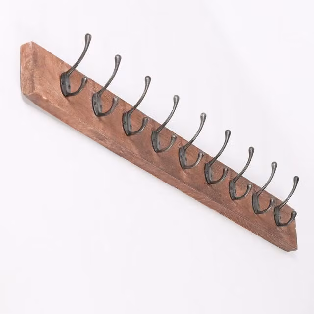 Glasstone 9 Hook Wooden Coat Hanger in Brown, Width: 110.5 cm – 1