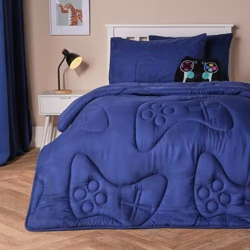 OHS 7.5 Tog Double Coverless Microfibre Summer Duvet and Pillowcase Set, Blue, W/D/H: 200 x 200 x 3 cm – 1