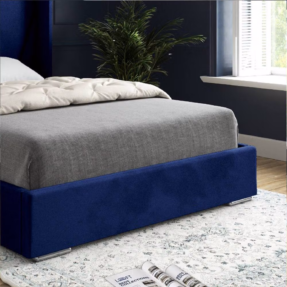 KDMD Godmanchester Double Upholstered Curved Bed Frame in Blue Soft Velvet, W/D/H: 144 x 137 x 200 cm – 5
