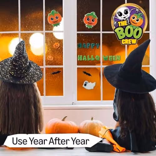 The Boo Crew Halloween Pumpkin Gel Window Stickers in Orange and Multicolour – 3