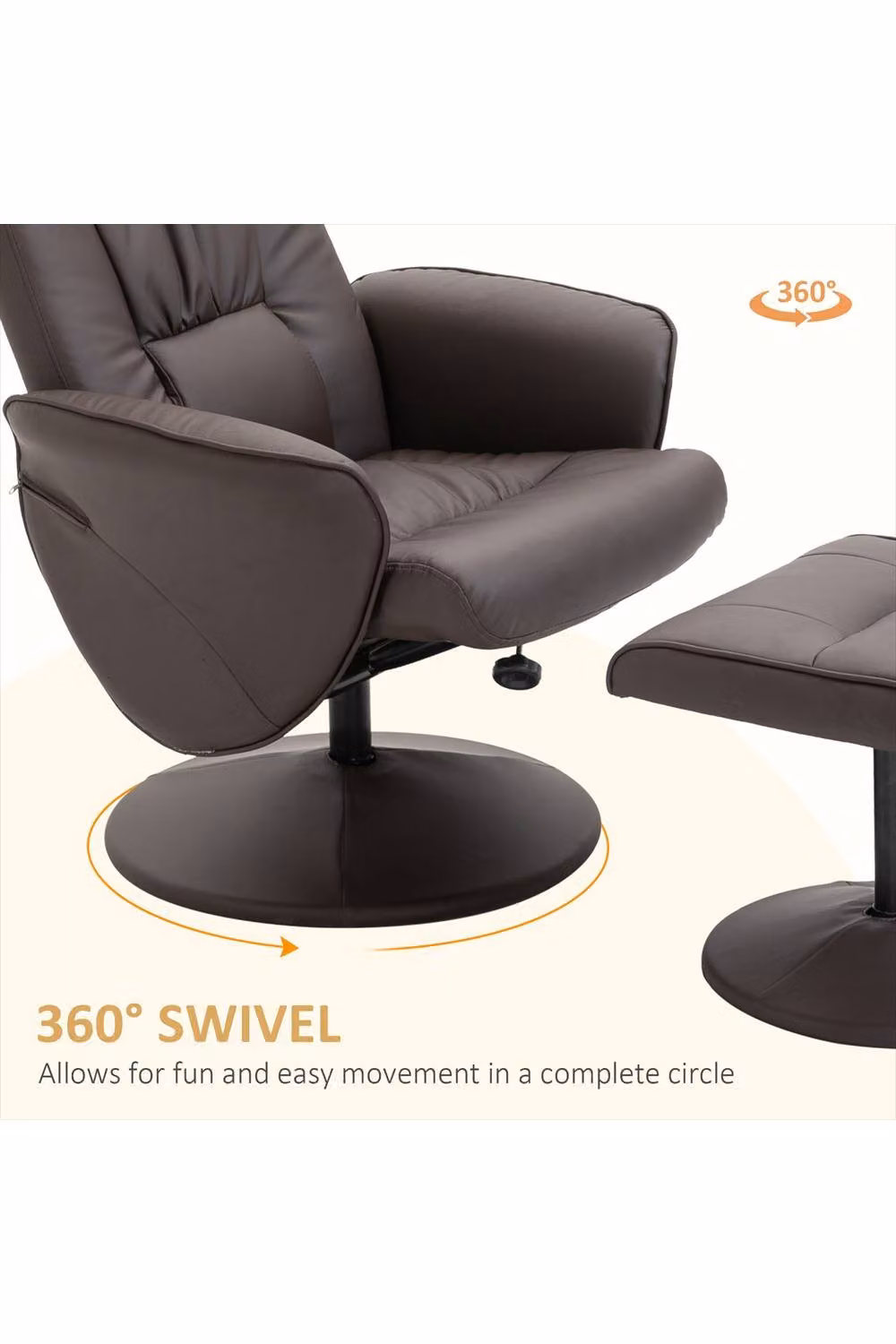 ERGOVEXA Executive Recliner Chair with Footstool, Brown Synthetic Leather High Back Armchair – 3