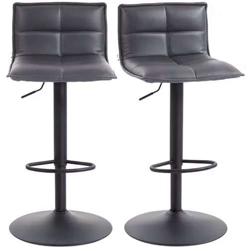 HOMCOM Set of 2 Modern Swivel Height Adjustable Bar Stools in Grey – 1