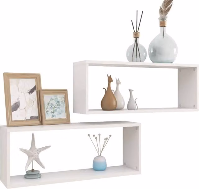 Berkfield Home Wall Mounted Cube Shelf, 2 Pack, White, W: 60 cm, D: 15 cm, H: 23 cm