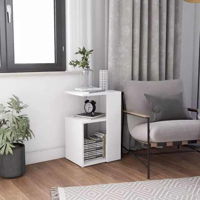 Berkfield Home Modern White Side Table W/D/H: 36 x 30 x 56 cm – 1