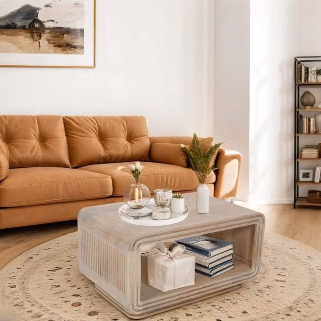 IH Design Modern Rectangular Mango Wood Coffee Table in Brown and Grey, W/D/H: 85 x 55 x 45 cm