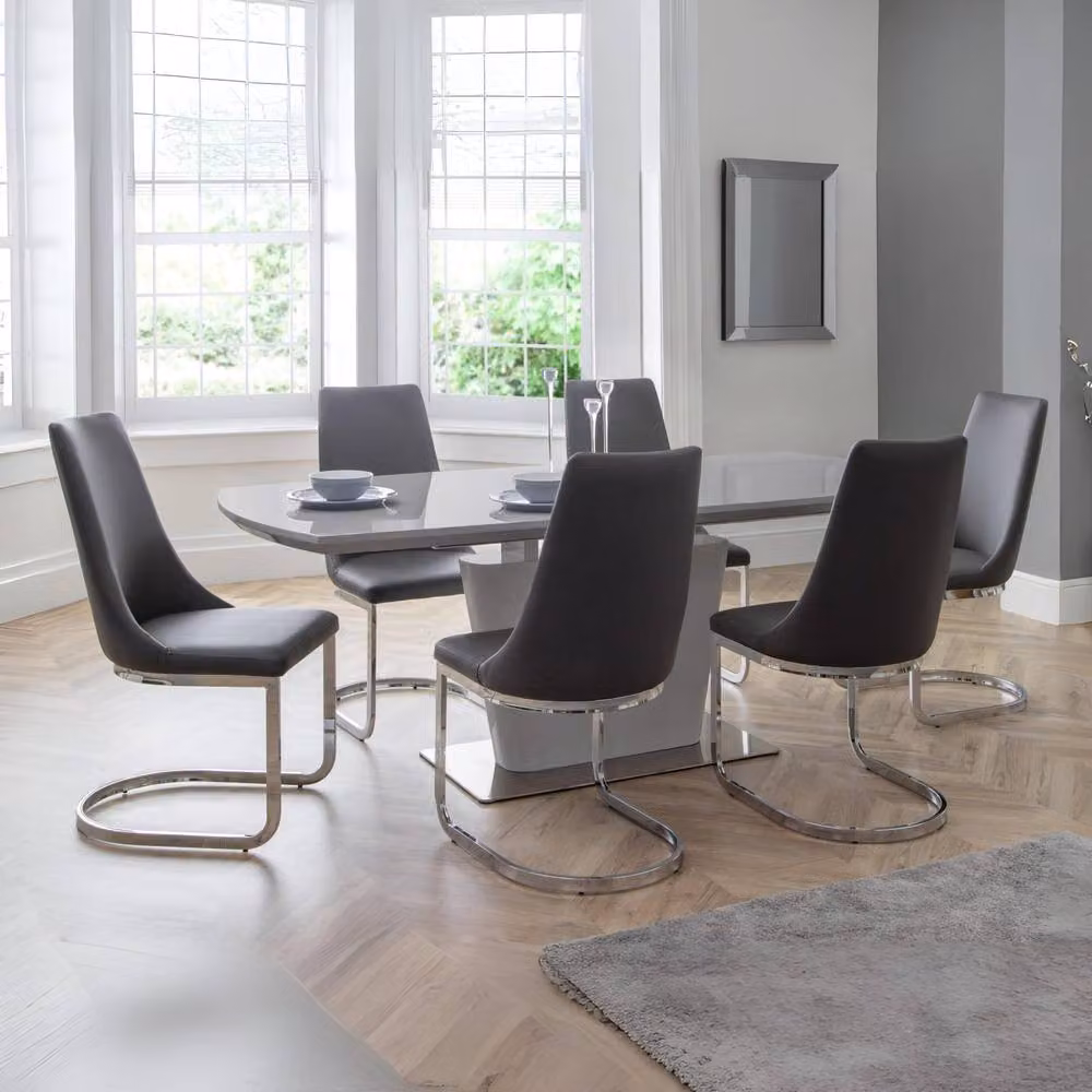 Cheshire Sorelli Set of 2 Grey Synthetic Leather Cantilever Dining Chairs with Metal Base – 4