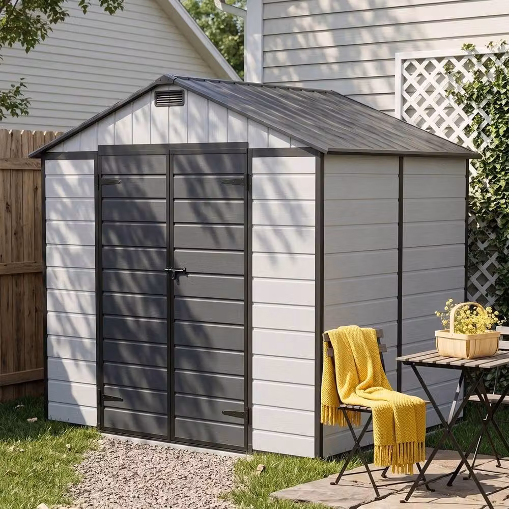FORGEVIO Grey Plastic and Aluminium Gable Garden Shed, H 226.5 x W 243.84 x D 127 cm – 3