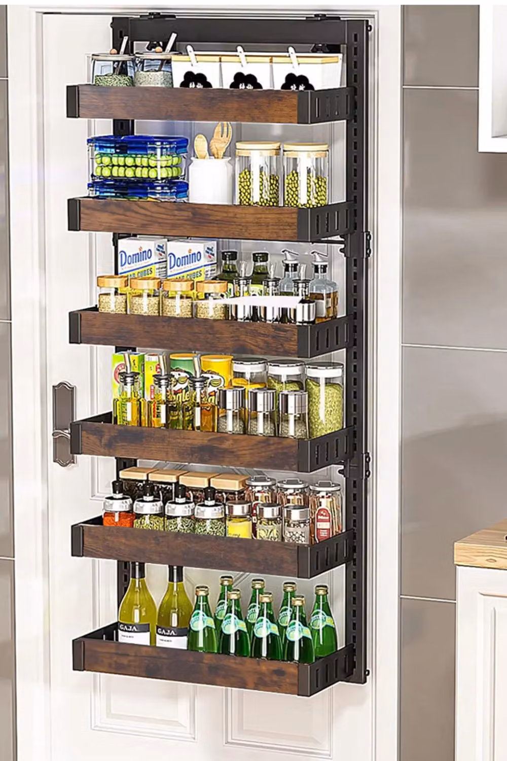Livingandhome 6-Tier Steel and Wood Detachable Kitchen Pantry Organiser in Black – 2