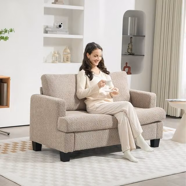 HOMCOM 2 Seater Modern Upholstered Sofa in Brown Chenille Fabric with Removable Back Cushions