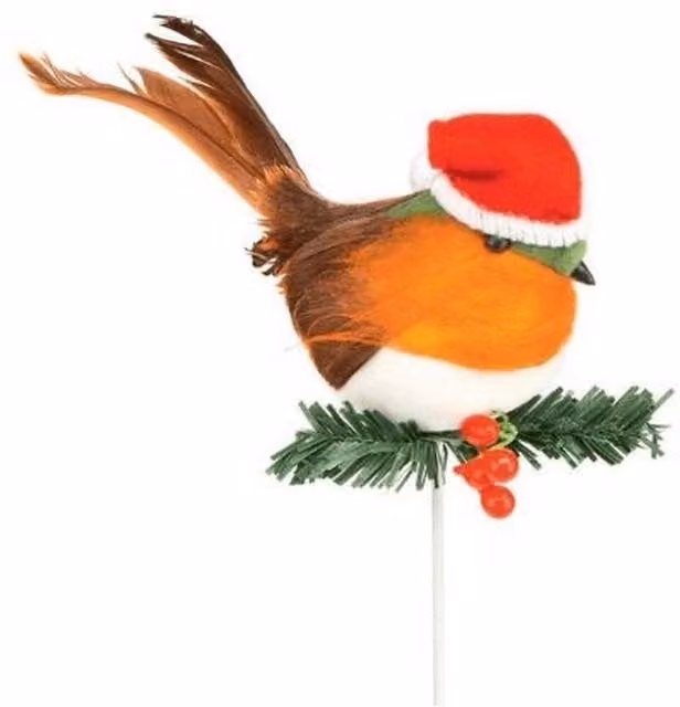 Premier Robin with Santa Hat Christmas Decoration in Orange