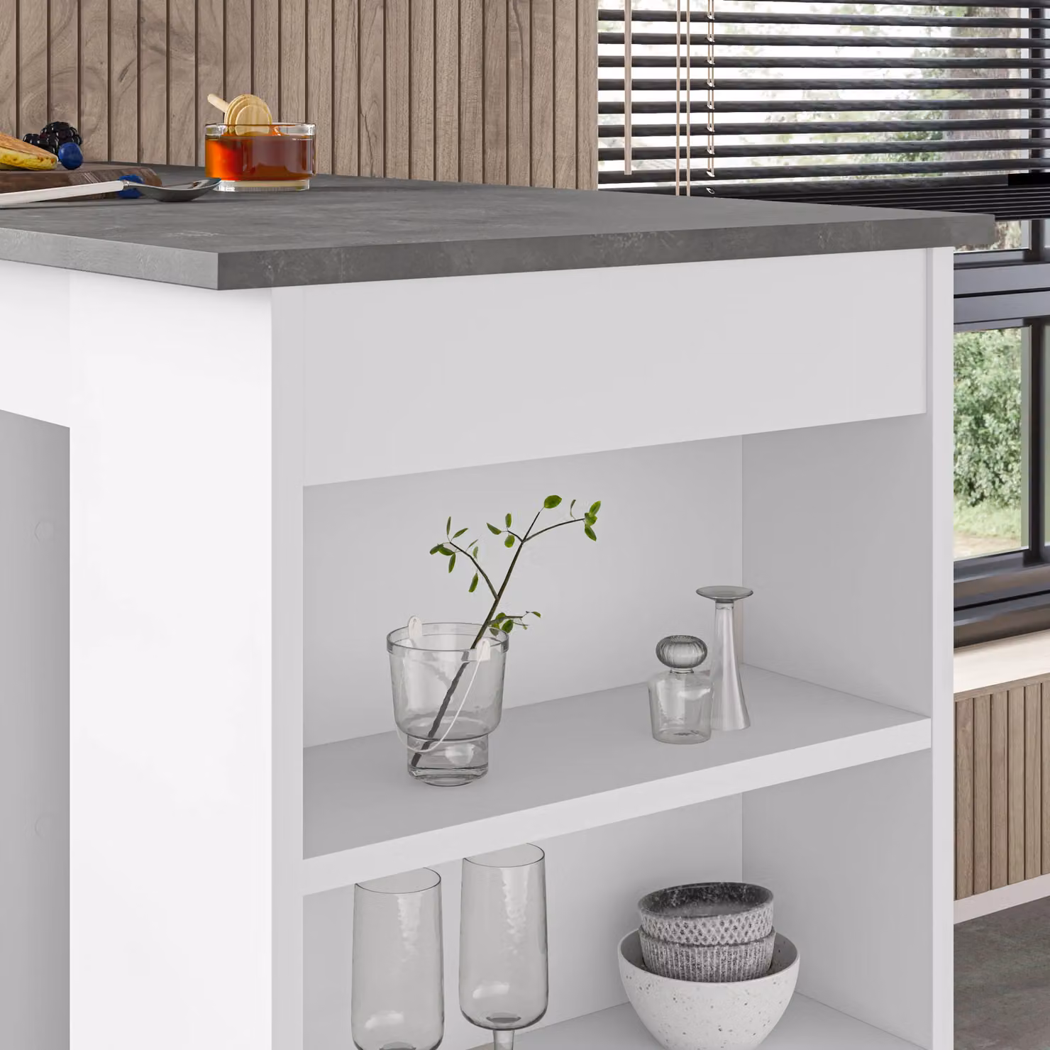 Decortie Swallow Modern Kitchen Bar Table with Storage in Natural White, Width: 102 cm – 3
