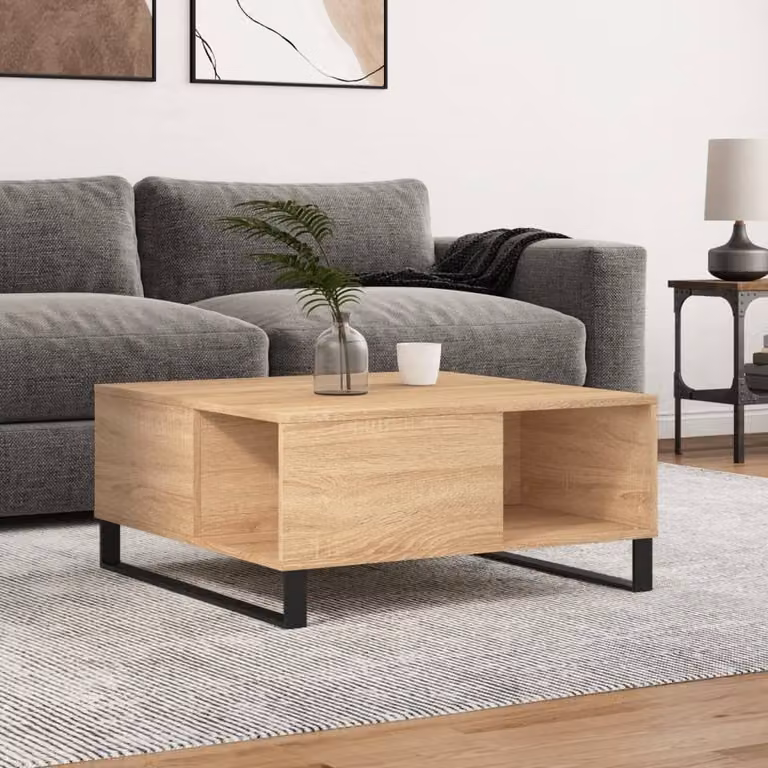 Berkfield Home Modern Square Coffee Table in Sonoma Oak Light Brown, W: 80 cm, D: 80 cm, H: 36.5 cm